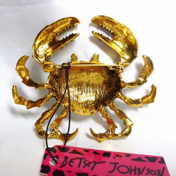 RARE Betsey Johnson Crab Pin Blue Crystals & Gold Tone 2 3/8"NWT Perfect Cond - Picture 3 of 3